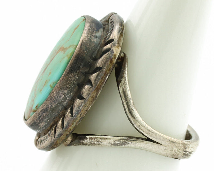 Navajo Ring .925 Silver Kingman Turquoise Artist Signed Gecko C.1980's