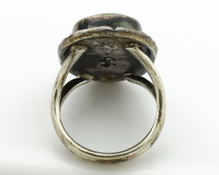 Navajo Ring .925 Silver Kingman Turquoise Artist Signed Gecko C.1980's