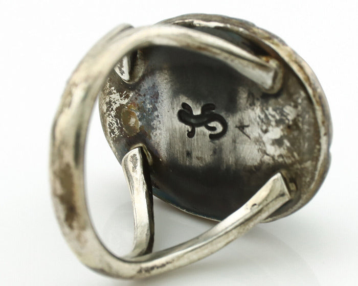 Navajo Ring .925 Silver Kingman Turquoise Artist Signed Gecko C.1980's