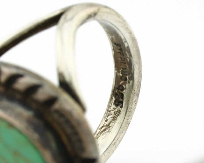 Navajo Ring .925 Silver Kingman Turquoise Artist Signed Gecko C.1980's
