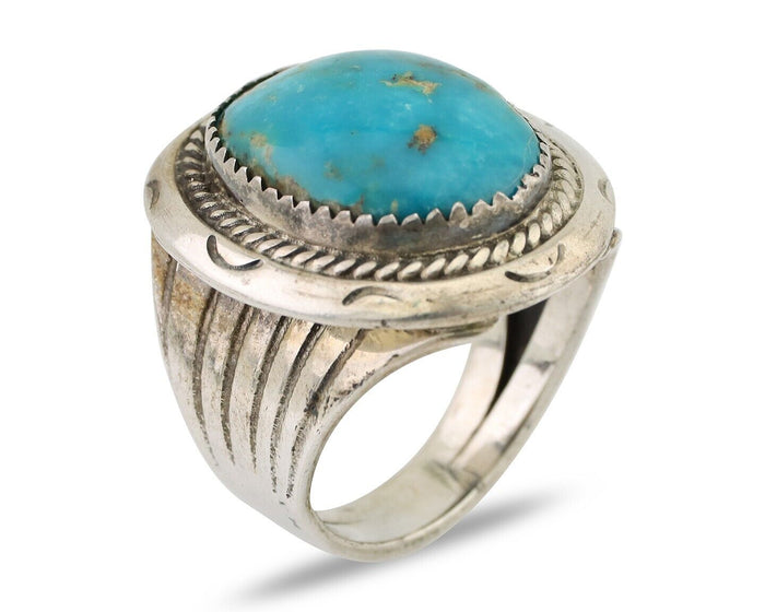 Navajo Ring 925 Silver Kingman Turquoise Artist Signed JMC C.80's