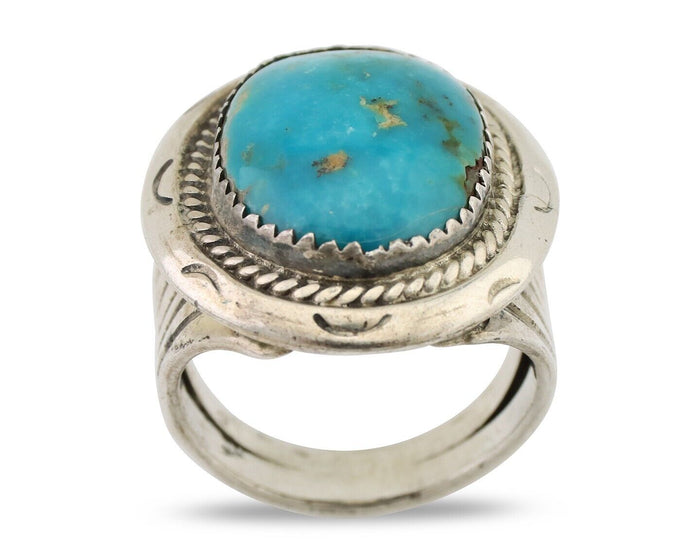 Navajo Ring 925 Silver Kingman Turquoise Artist Signed JMC C.80's