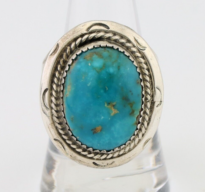 Navajo Ring 925 Silver Kingman Turquoise Artist Signed JMC C.80's