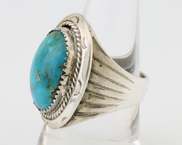 Navajo Ring 925 Silver Kingman Turquoise Artist Signed JMC C.80's