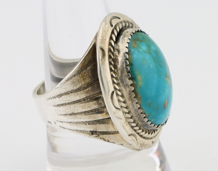 Navajo Ring 925 Silver Kingman Turquoise Artist Signed JMC C.80's