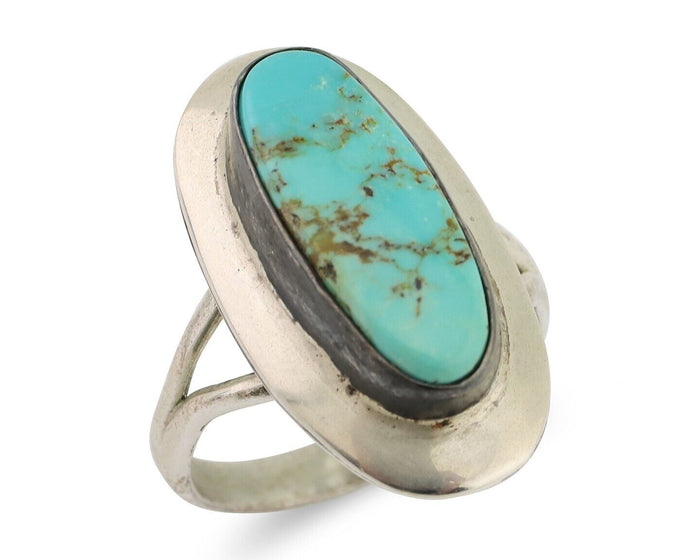 Navajo Ring 925 Silver Kingman Turquoise Artist Signed Kachina C.80's
