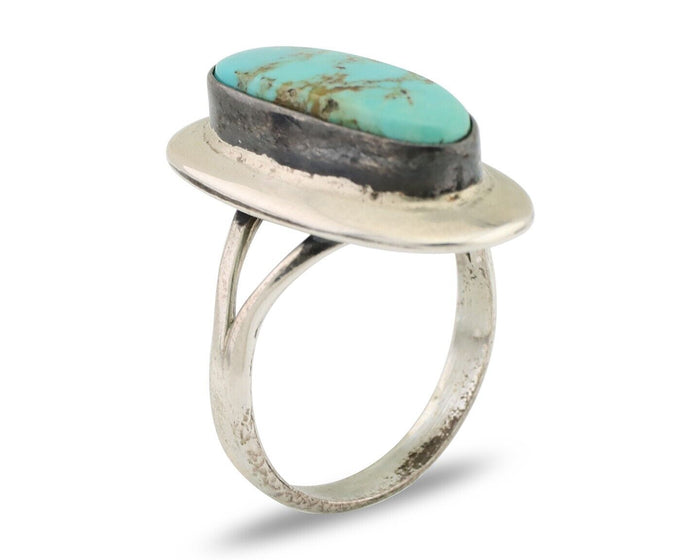 Navajo Ring 925 Silver Kingman Turquoise Artist Signed Kachina C.80's