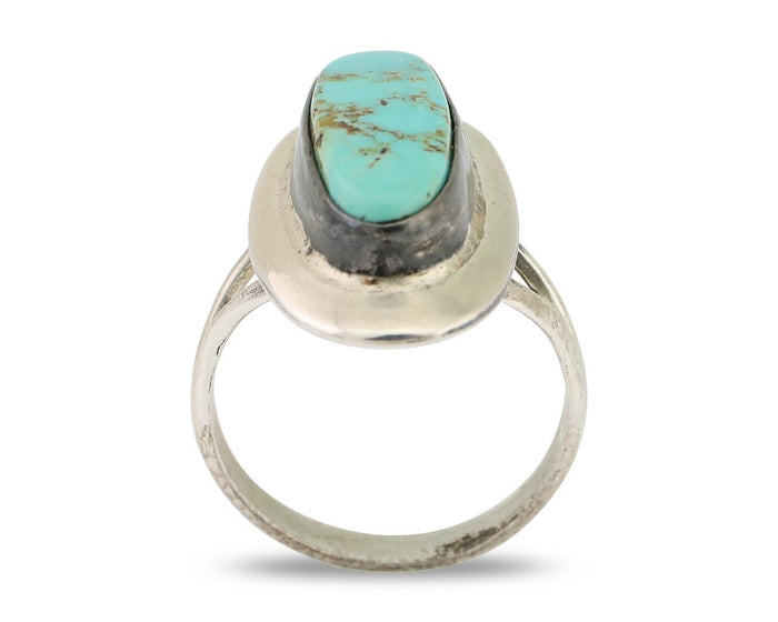 Navajo Ring 925 Silver Kingman Turquoise Artist Signed Kachina C.80's