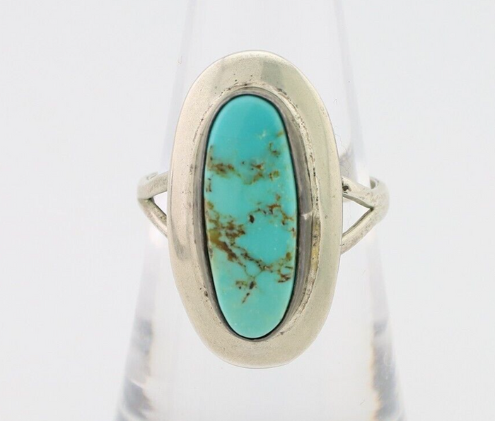 Navajo Ring 925 Silver Kingman Turquoise Artist Signed Kachina C.80's