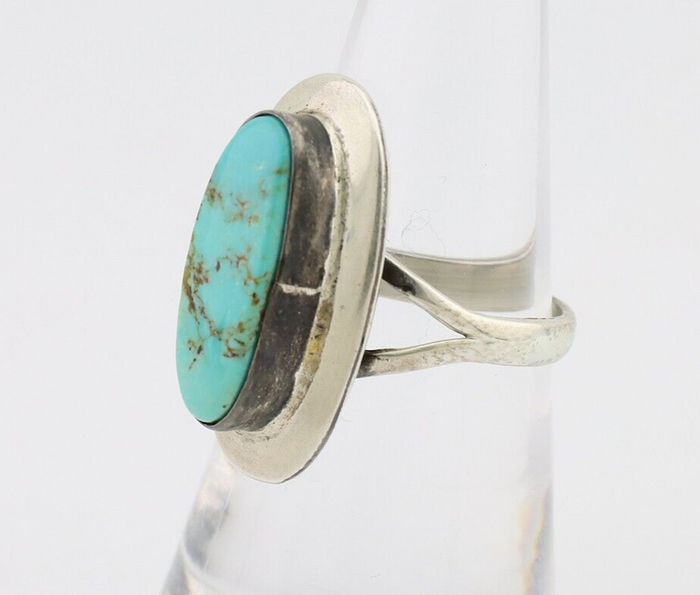 Navajo Ring 925 Silver Kingman Turquoise Artist Signed Kachina C.80's