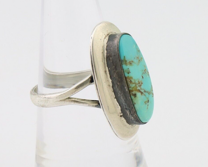 Navajo Ring 925 Silver Kingman Turquoise Artist Signed Kachina C.80's