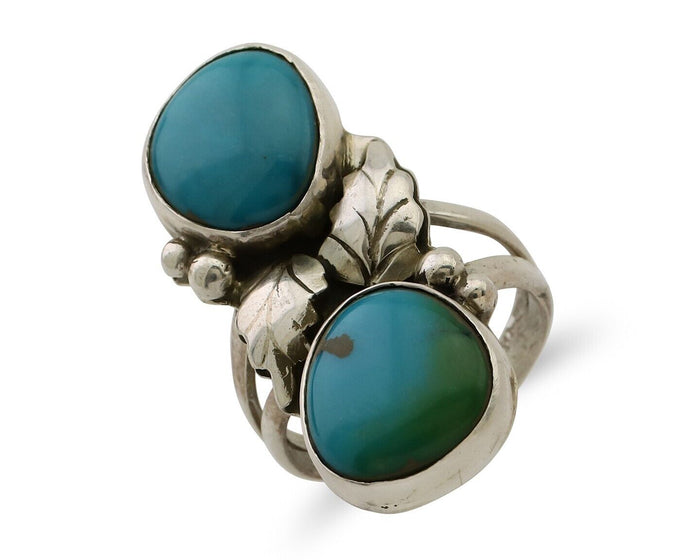 Navajo Ring 925 Silver Kingman Turquoise Artist Signed L C.80's