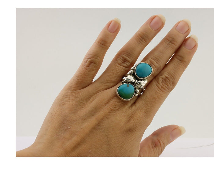 Navajo Ring 925 Silver Kingman Turquoise Artist Signed L C.80's