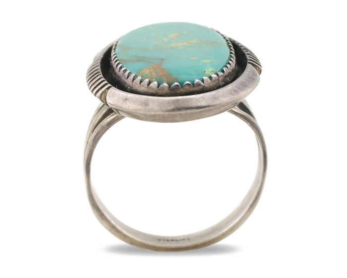 Navajo Ring .925 Silver Kingman Turquoise Native American Artist C.1980's
