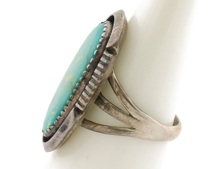 Navajo Ring .925 Silver Kingman Turquoise Native American Artist C.1980's