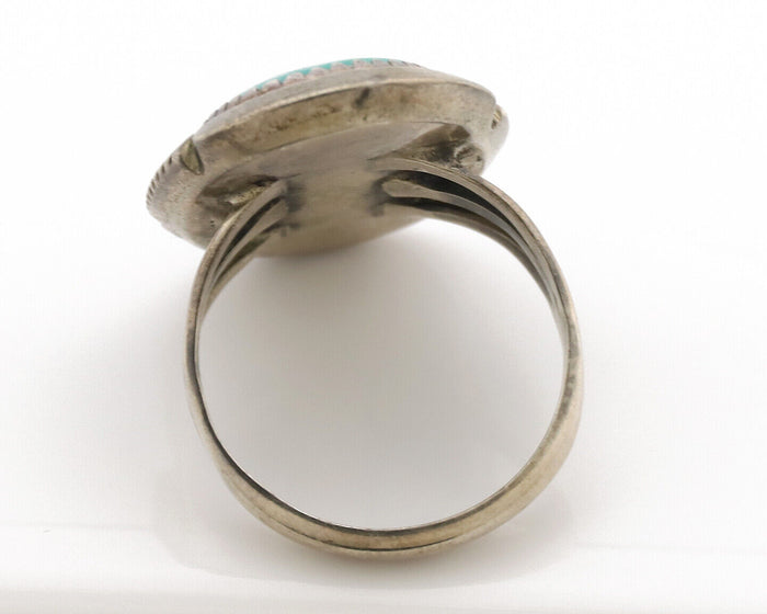 Navajo Ring .925 Silver Kingman Turquoise Native American Artist C.1980's