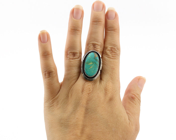 Navajo Ring .925 Silver Kingman Turquoise Native American Artist C.1980's