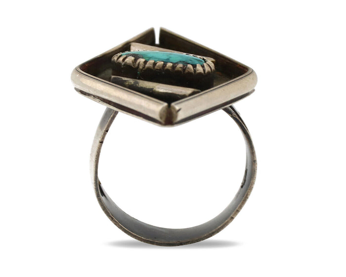 Navajo Ring 925 Silver Kingman Turquoise Native Artist C.70's