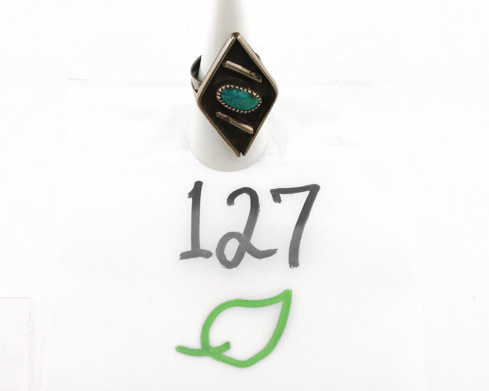 Navajo Ring 925 Silver Kingman Turquoise Native Artist C.70's
