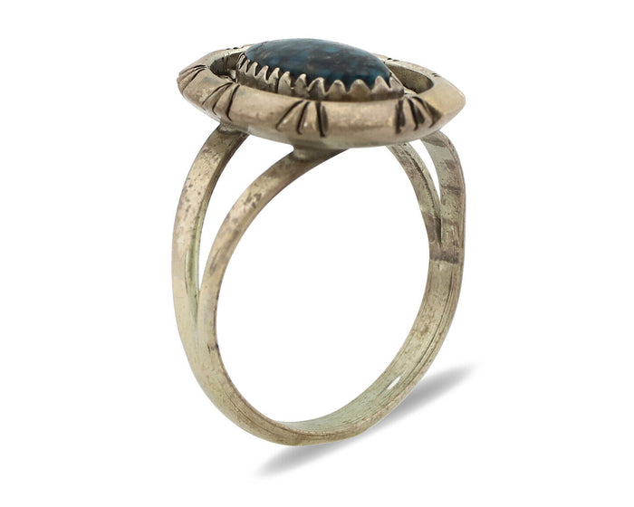 Navajo Ring 925 Silver Natural Black Spiderweb Turquoise Native Artist C.80's