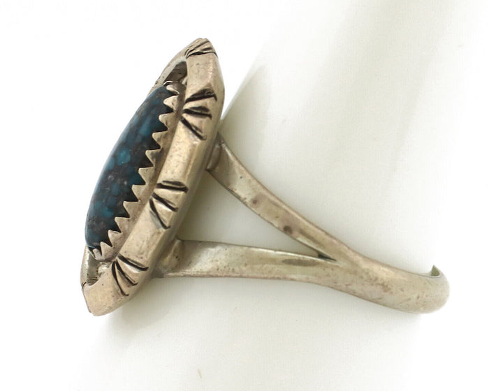 Navajo Ring 925 Silver Natural Black Spiderweb Turquoise Native Artist C.80's