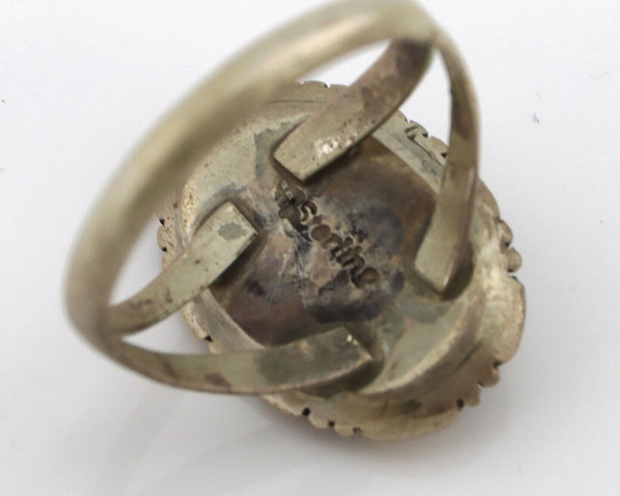 Navajo Ring 925 Silver Natural Black Spiderweb Turquoise Native Artist C.80's