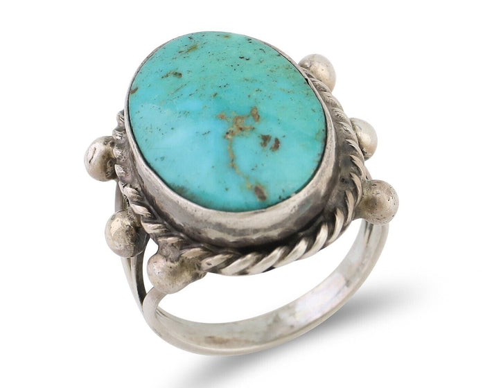Navajo Ring 925 Silver Natural Blue Turquoise Artist Signed MC C.80's