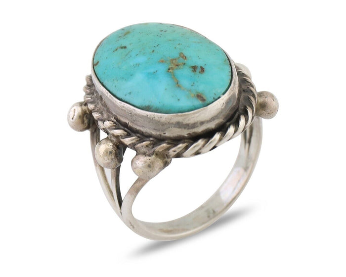 Navajo Ring 925 Silver Natural Blue Turquoise Artist Signed MC C.80's