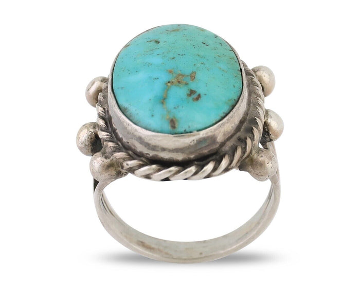 Navajo Ring 925 Silver Natural Blue Turquoise Artist Signed MC C.80's