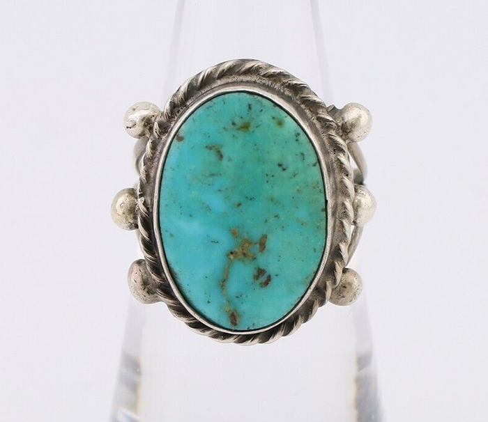 Navajo Ring 925 Silver Natural Blue Turquoise Artist Signed MC C.80's