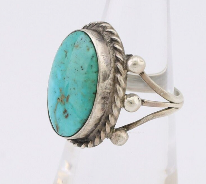 Navajo Ring 925 Silver Natural Blue Turquoise Artist Signed MC C.80's