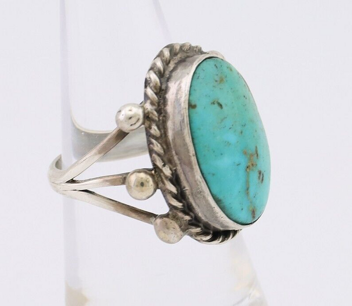 Navajo Ring 925 Silver Natural Blue Turquoise Artist Signed MC C.80's