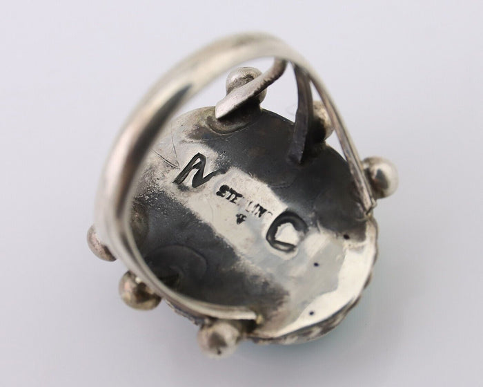 Navajo Ring 925 Silver Natural Blue Turquoise Artist Signed MC C.80's