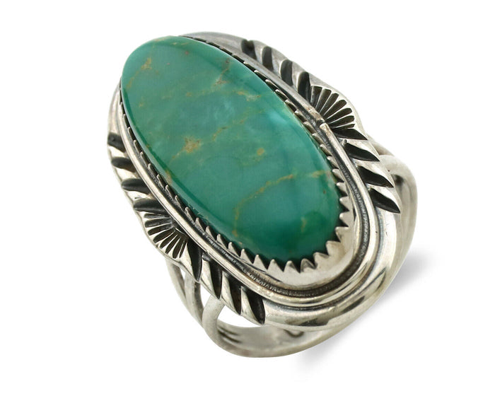 Navajo Ring 925 Silver Natural Blue Turquoise Artist Signed USA C.80's