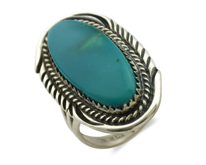Navajo Ring 925 Silver Natural Blue Turquoise Artist Signed USA C.80's