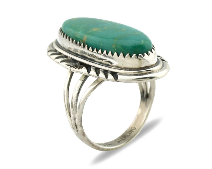 Navajo Ring 925 Silver Natural Blue Turquoise Artist Signed USA C.80's