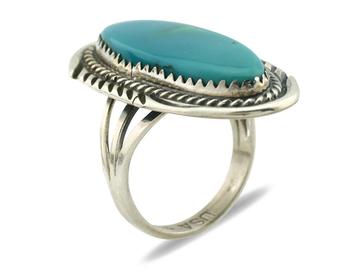 Navajo Ring 925 Silver Natural Blue Turquoise Artist Signed USA C.80's