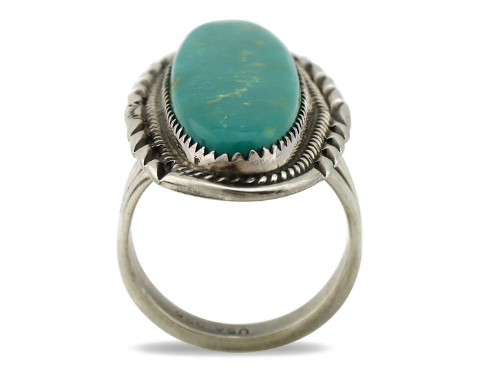 Navajo Ring 925 Silver Natural Blue Turquoise Artist Signed USA C.80's