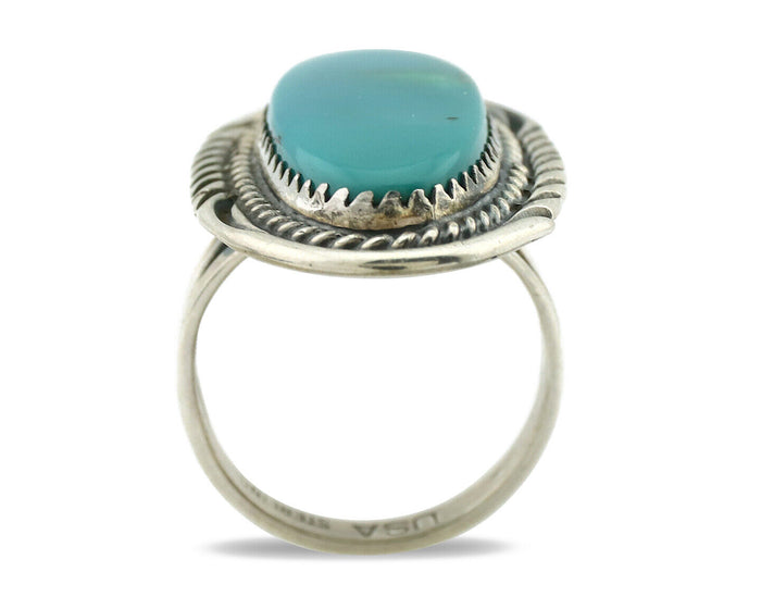 Navajo Ring 925 Silver Natural Blue Turquoise Artist Signed USA C.80's