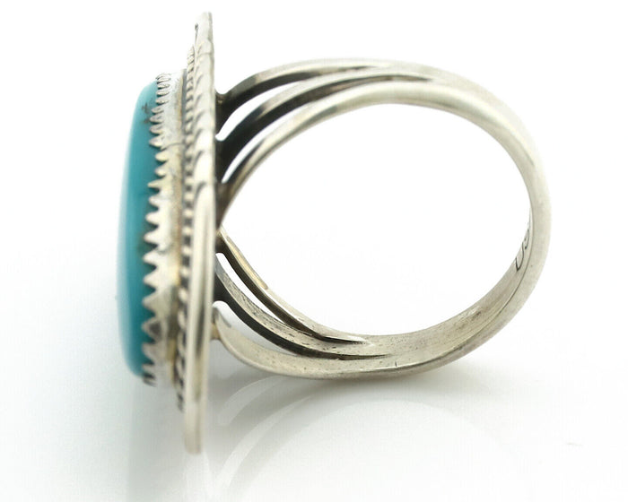 Navajo Ring 925 Silver Natural Blue Turquoise Artist Signed USA C.80's