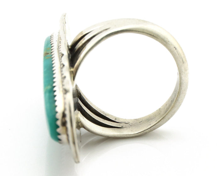 Navajo Ring 925 Silver Natural Blue Turquoise Artist Signed USA C.80's