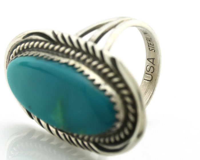 Navajo Ring 925 Silver Natural Blue Turquoise Artist Signed USA C.80's