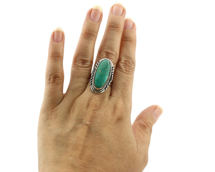 Navajo Ring 925 Silver Natural Blue Turquoise Artist Signed USA C.80's