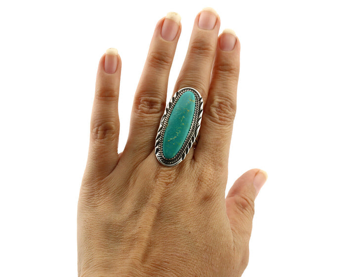 Navajo Ring 925 Silver Natural Blue Turquoise Artist Signed USA C.80's