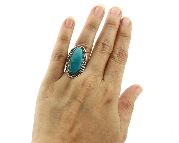 Navajo Ring 925 Silver Natural Blue Turquoise Artist Signed USA C.80's