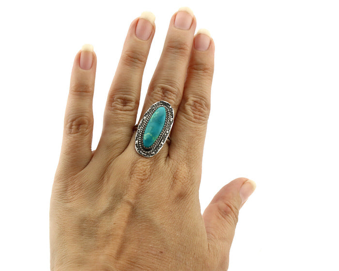 Navajo Ring 925 Silver Natural Blue Turquoise Native American Artist C.1980's