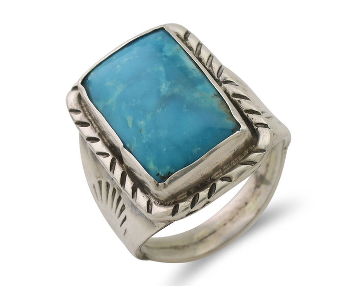 Navajo Ring 925 Silver Natural Blue Turquoise Native American Artist C.80's