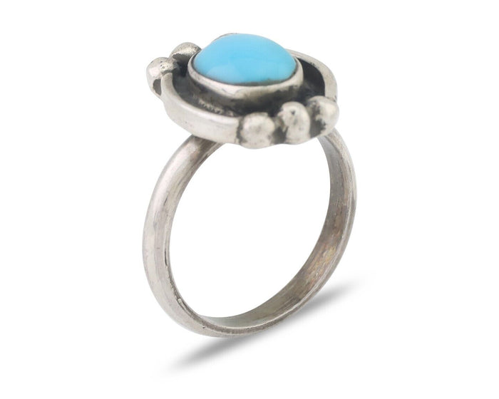 Navajo Ring 925 Silver Natural Blue Turquoise Native American Artist C.80's