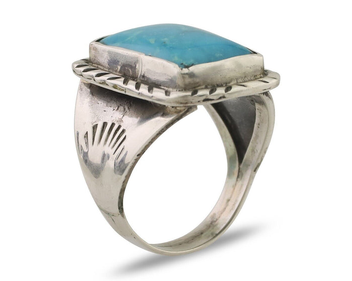 Navajo Ring 925 Silver Natural Blue Turquoise Native American Artist C.80's