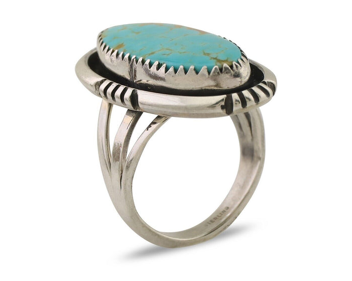 Navajo Ring 925 Silver Natural Blue Turquoise Native American Artist C.80's